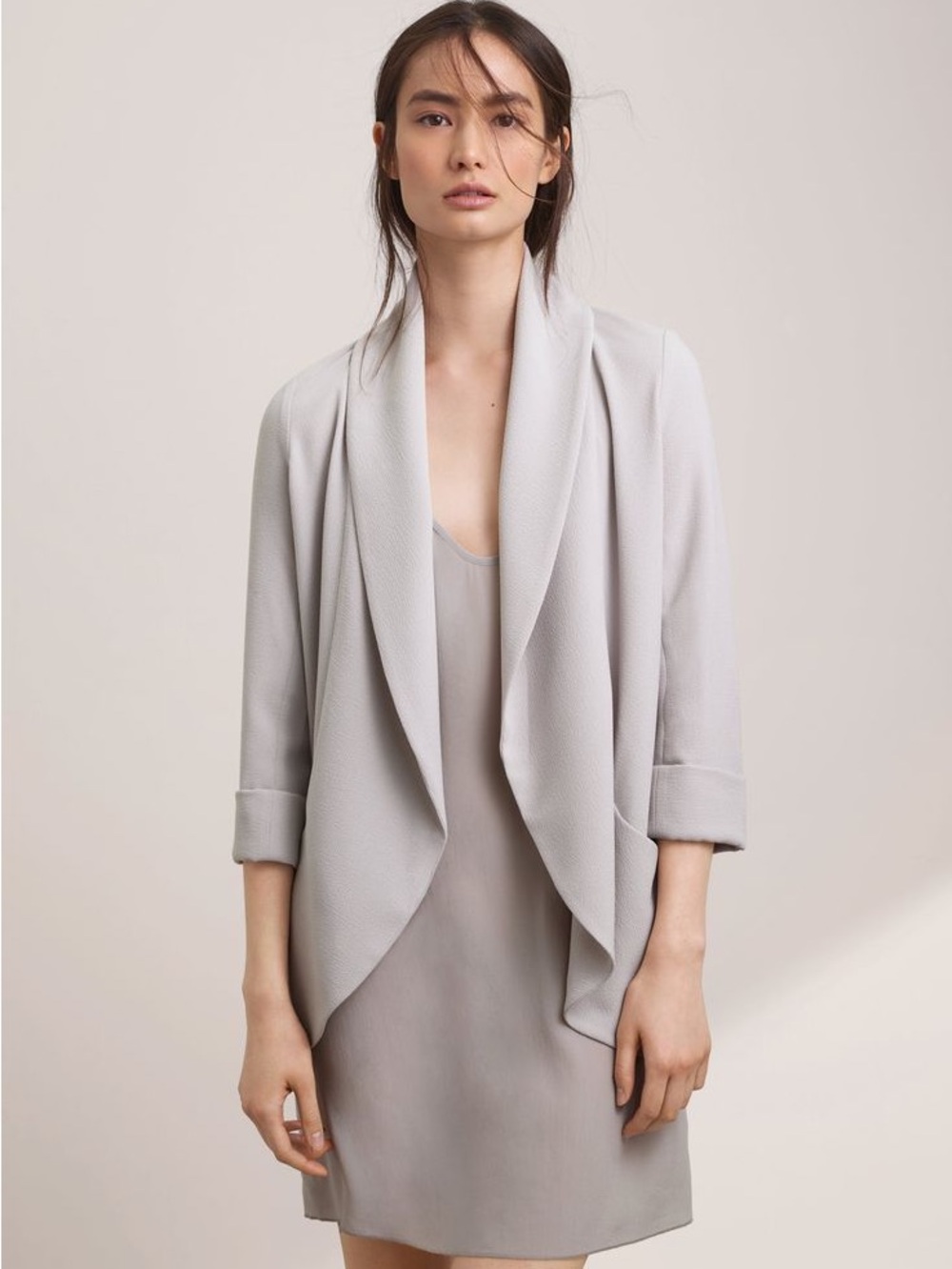 $225 Aritzia Wilfred Chevalier Gray Open-front Minimalist Draped Jacket Blazer10